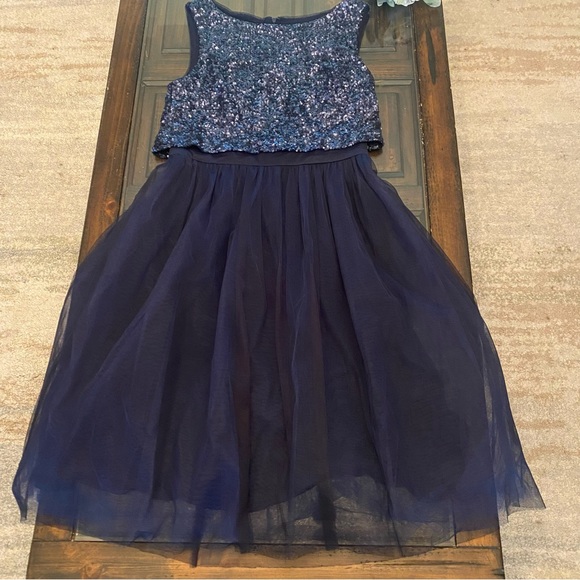 Vera Wang Sequin and Tule Navy Metallic Knee Length size 8 - Picture 2 of 16
